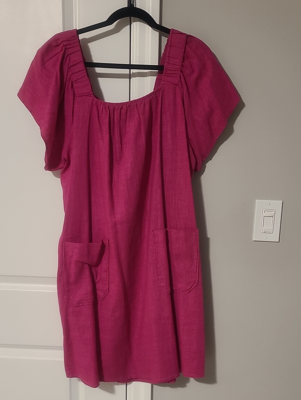 Nicole Miller Hot Pink Square-Neck Pocket Mini Dress